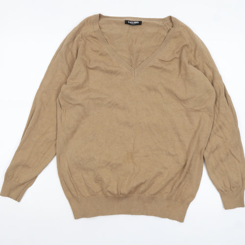 Kallspin Men’s Beige Cotton V-Neck Pullover Jumper Size L