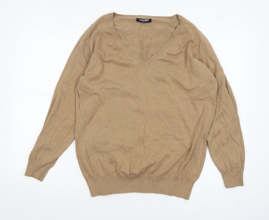 Kallspin Men’s Beige Cotton V-Neck Pullover Jumper Size L