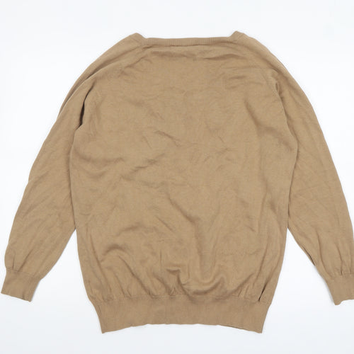 Kallspin Men’s Beige Cotton V-Neck Pullover Jumper Size L