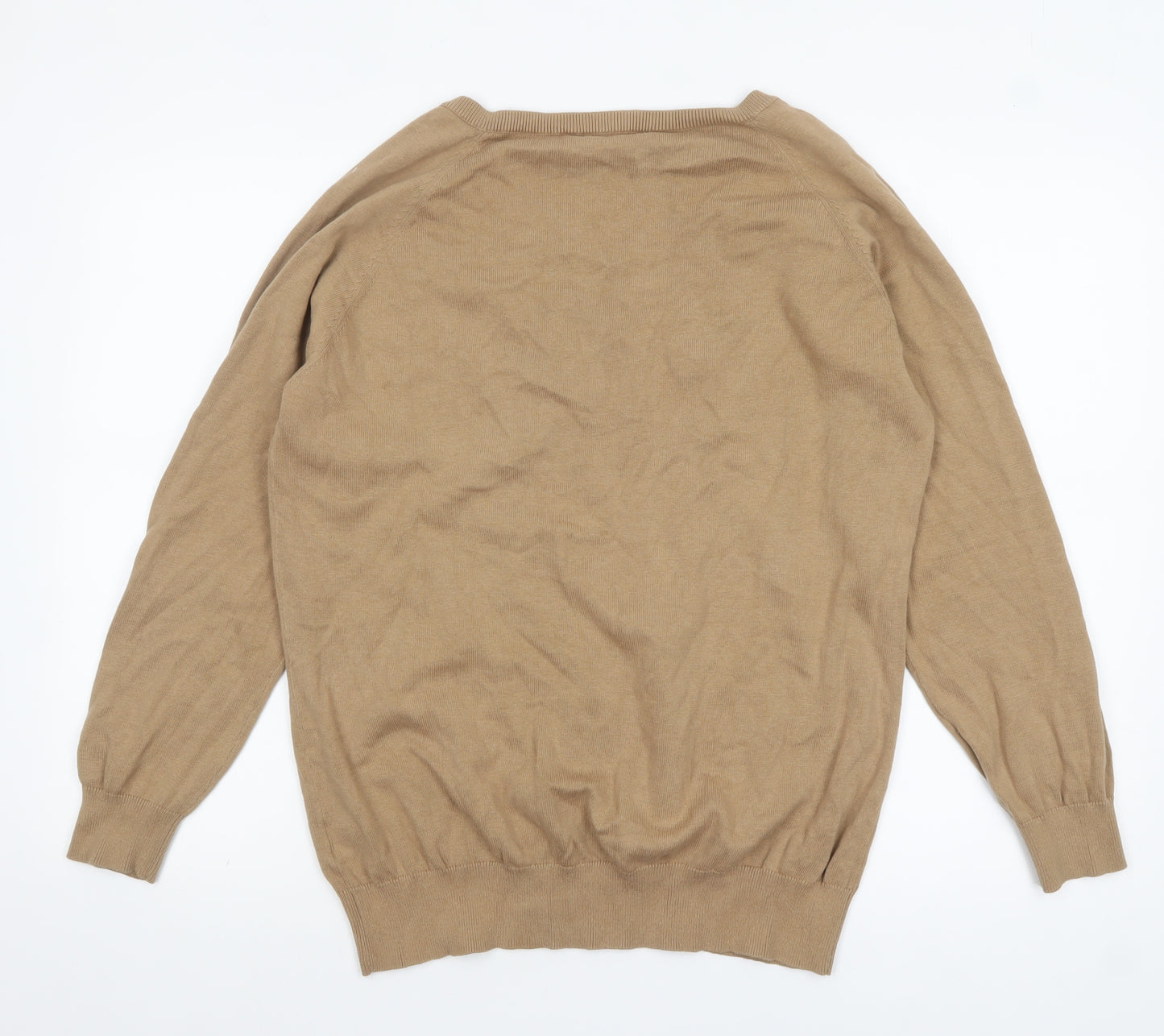 Kallspin Men’s Beige Cotton V-Neck Pullover Jumper Size L