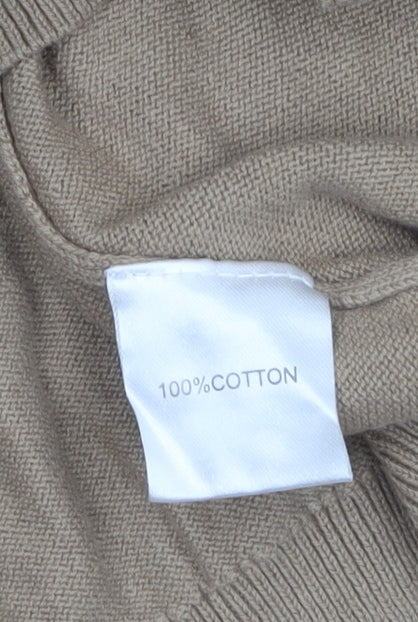 Kallspin Men’s Beige Cotton V-Neck Pullover Jumper Size L