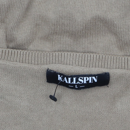 Kallspin Men’s Beige Cotton V-Neck Pullover Jumper Size L