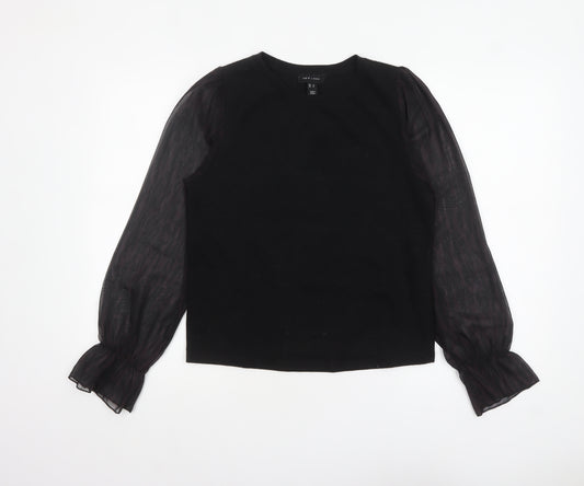New Look Women’s Black Size 12 Sheer Puff Sleeve Blouse