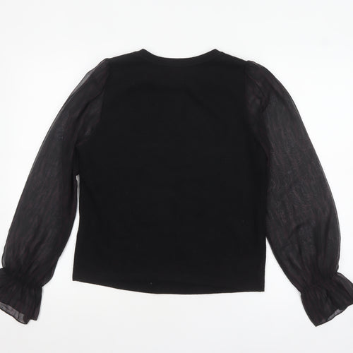 New Look Women’s Black Size 12 Sheer Puff Sleeve Blouse
