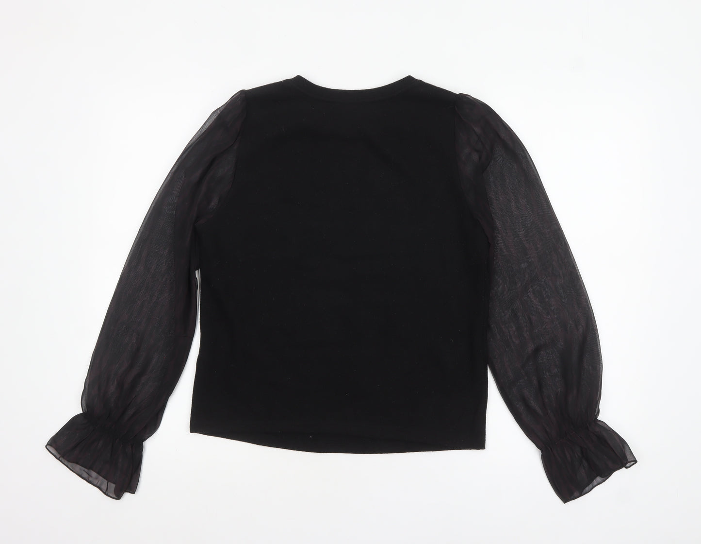 New Look Women’s Black Size 12 Sheer Puff Sleeve Blouse