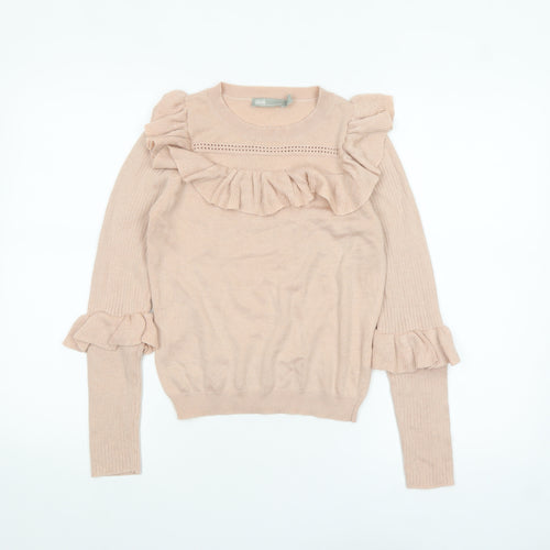 ASOS Women Beige Ruffle Crew Neck Knit Jumper Size 4