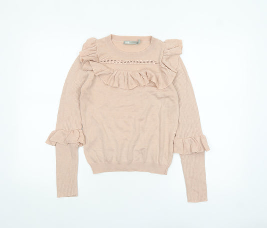 ASOS Women Beige Ruffle Crew Neck Knit Jumper Size 4