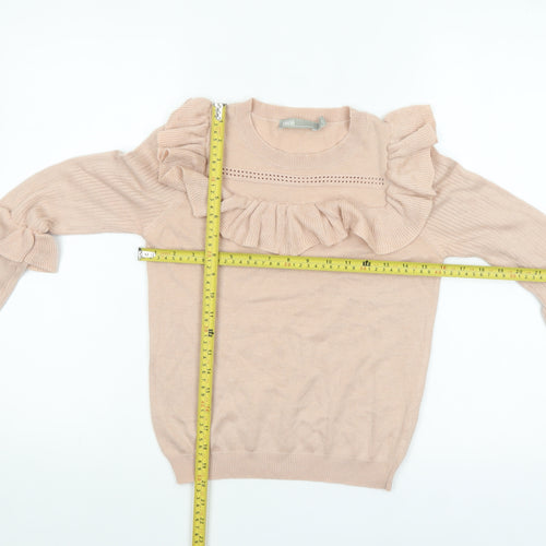 ASOS Women Beige Ruffle Crew Neck Knit Jumper Size 4