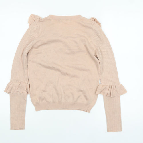 ASOS Women Beige Ruffle Crew Neck Knit Jumper Size 4