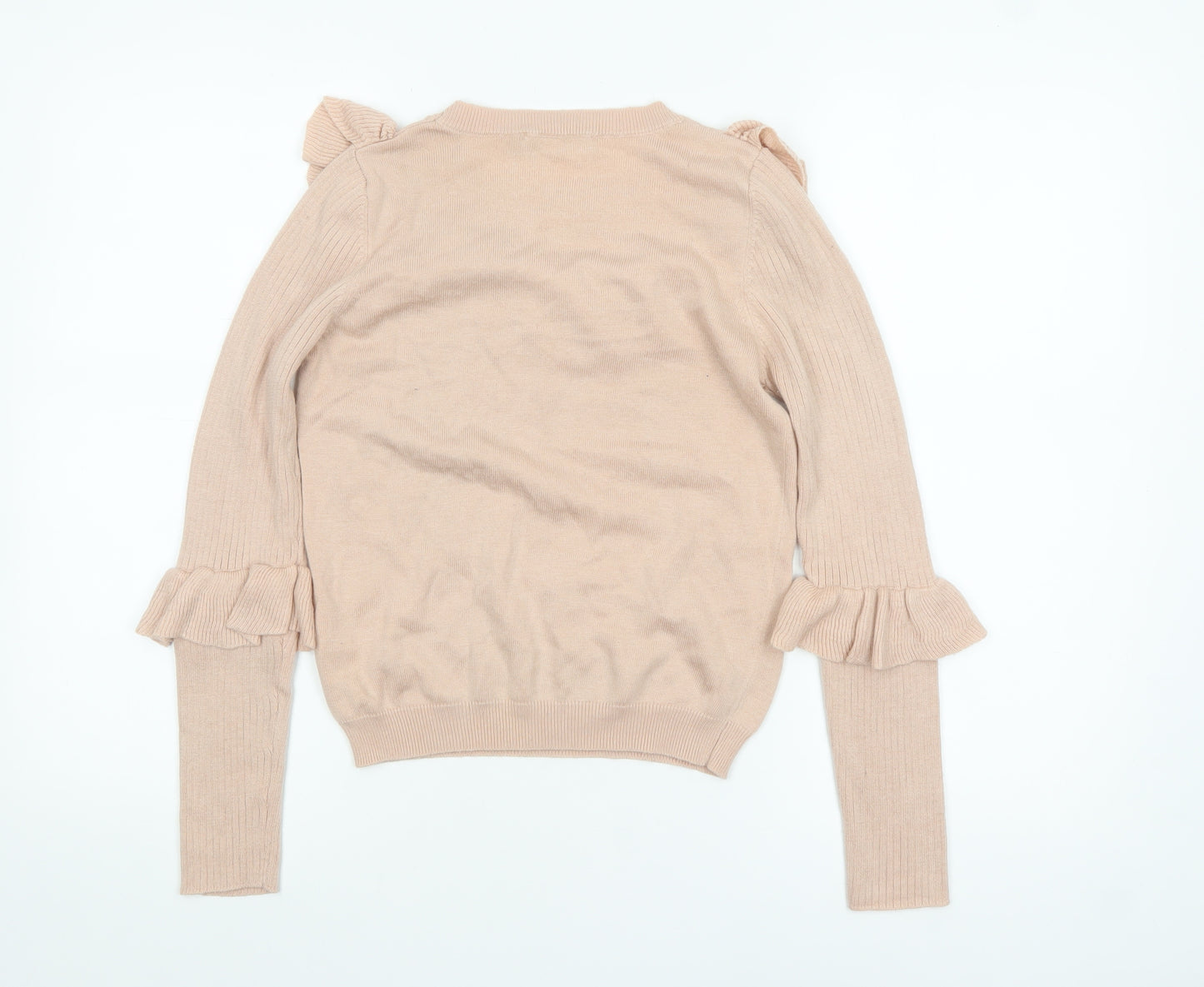 ASOS Women Beige Ruffle Crew Neck Knit Jumper Size 4