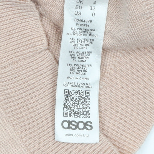 ASOS Women Beige Ruffle Crew Neck Knit Jumper Size 4