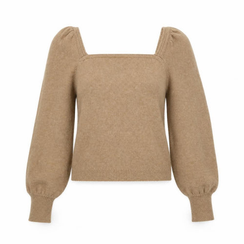 H&M Women Beige Square Neck Wool Blend Puff Sleeve Jumper Size S