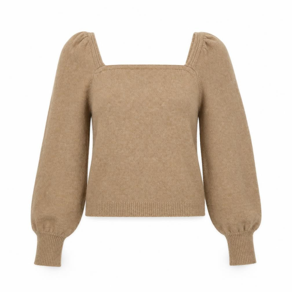 H&M Women Beige Square Neck Wool Blend Puff Sleeve Jumper Size S
