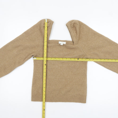 H&M Women Beige Square Neck Wool Blend Puff Sleeve Jumper Size S
