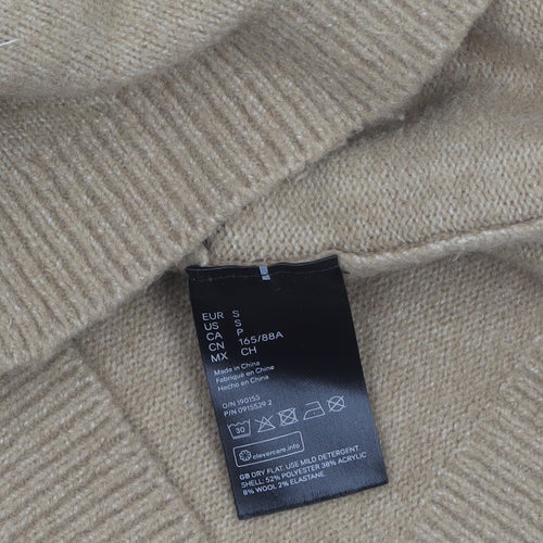 H&M Women Beige Square Neck Wool Blend Puff Sleeve Jumper Size S