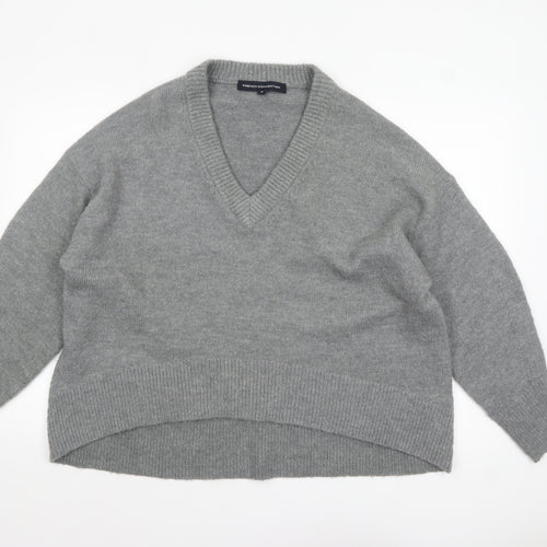 French Connection Womens Grey V-Neck Relaxed Knit Jumper Size M