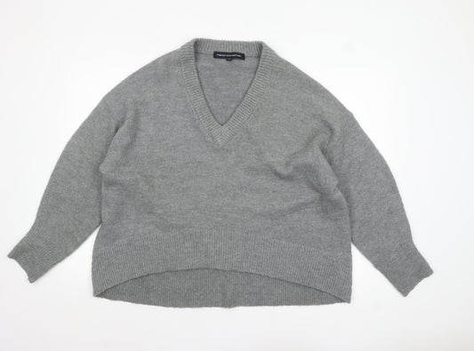 French Connection Womens Grey V-Neck Relaxed Knit Jumper Size M