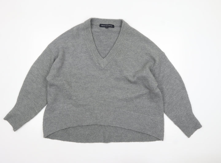 French Connection Womens Grey V-Neck Relaxed Knit Jumper Size M