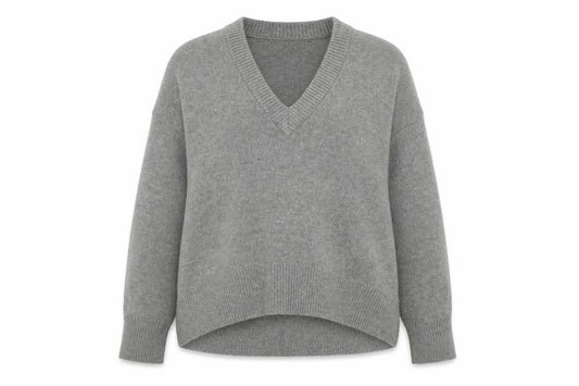 French Connection Womens Grey V-Neck Relaxed Knit Jumper Size M