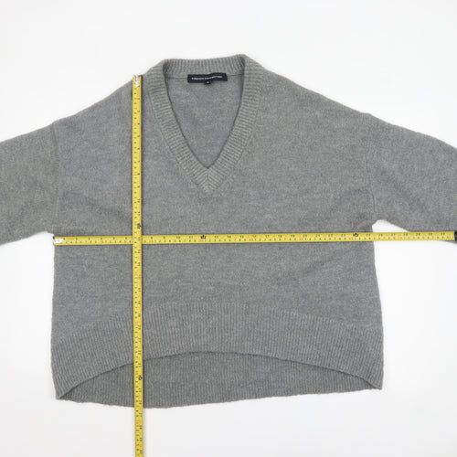 French Connection Womens Grey V-Neck Relaxed Knit Jumper Size M