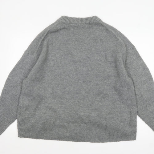 French Connection Womens Grey V-Neck Relaxed Knit Jumper Size M