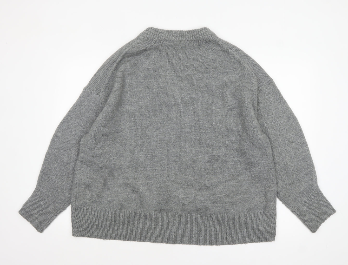 French Connection Womens Grey V-Neck Relaxed Knit Jumper Size M