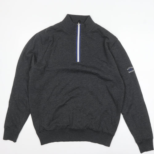 Cutter & Buck Men's Grey L 1/2 Zip High Neck Knit Jumper