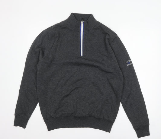 Cutter & Buck Men's Grey L 1/2 Zip High Neck Knit Jumper