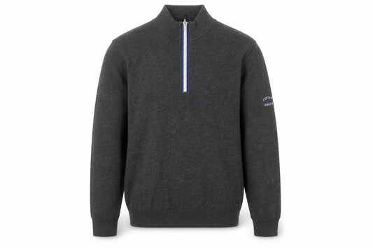 Front view of Cutter & Buck Men's Grey L 1/2 Zip High Neck Knit Jumper