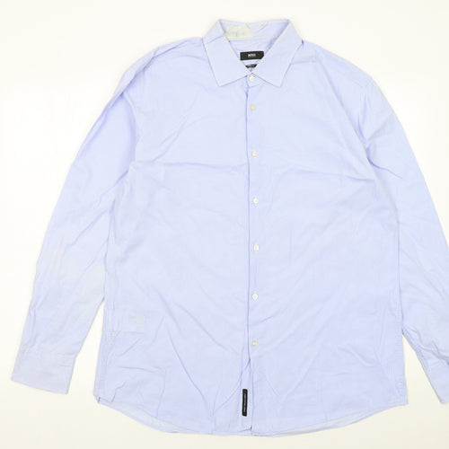 Hugo Boss Men's Blue Slim Fit Long Sleeve Button-Up Shirt 17.5in
