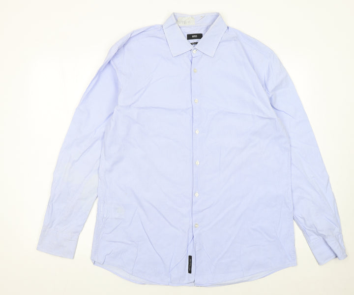 Hugo Boss Men's Blue Slim Fit Long Sleeve Button-Up Shirt 17.5in