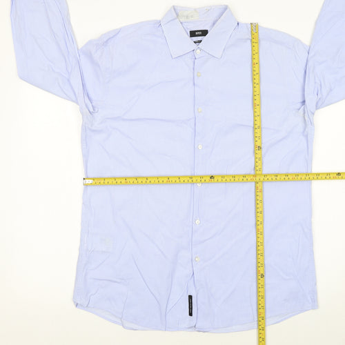 Hugo Boss Men's Blue Slim Fit Long Sleeve Button-Up Shirt 17.5in