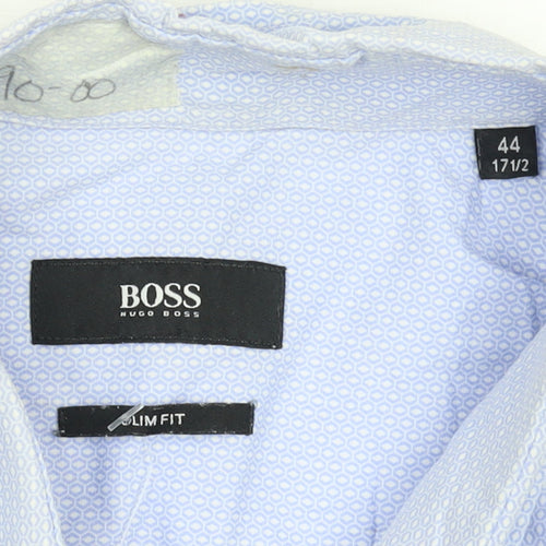 Hugo Boss Men's Blue Slim Fit Long Sleeve Button-Up Shirt 17.5in