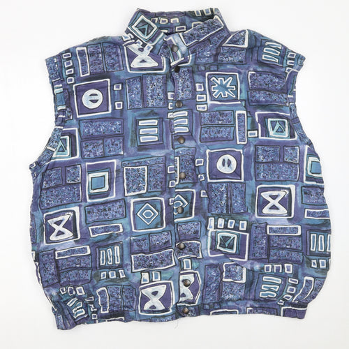 Trigema Womens Blue Geometric Padded Waistcoat XL Retro Cotton Blend