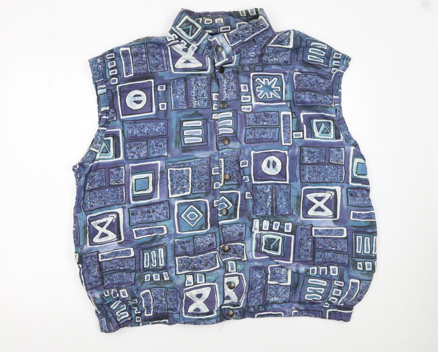 Trigema Womens Blue Geometric Padded Waistcoat XL Retro Cotton Blend
