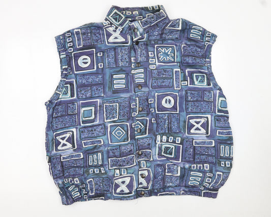 Trigema Womens Blue Geometric Padded Waistcoat XL Retro Cotton Blend