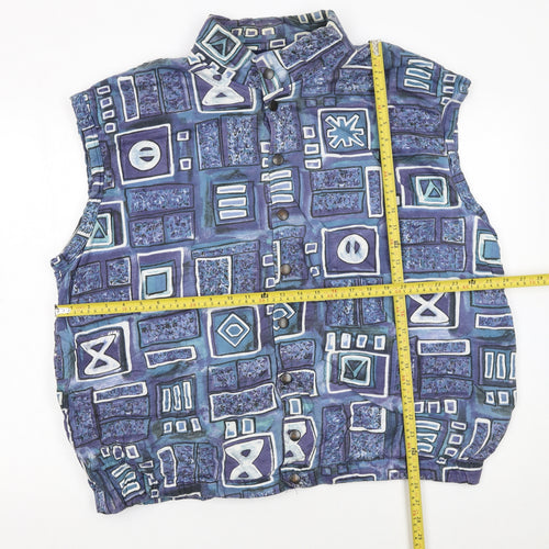 Trigema Womens Blue Geometric Padded Waistcoat XL Retro Cotton Blend