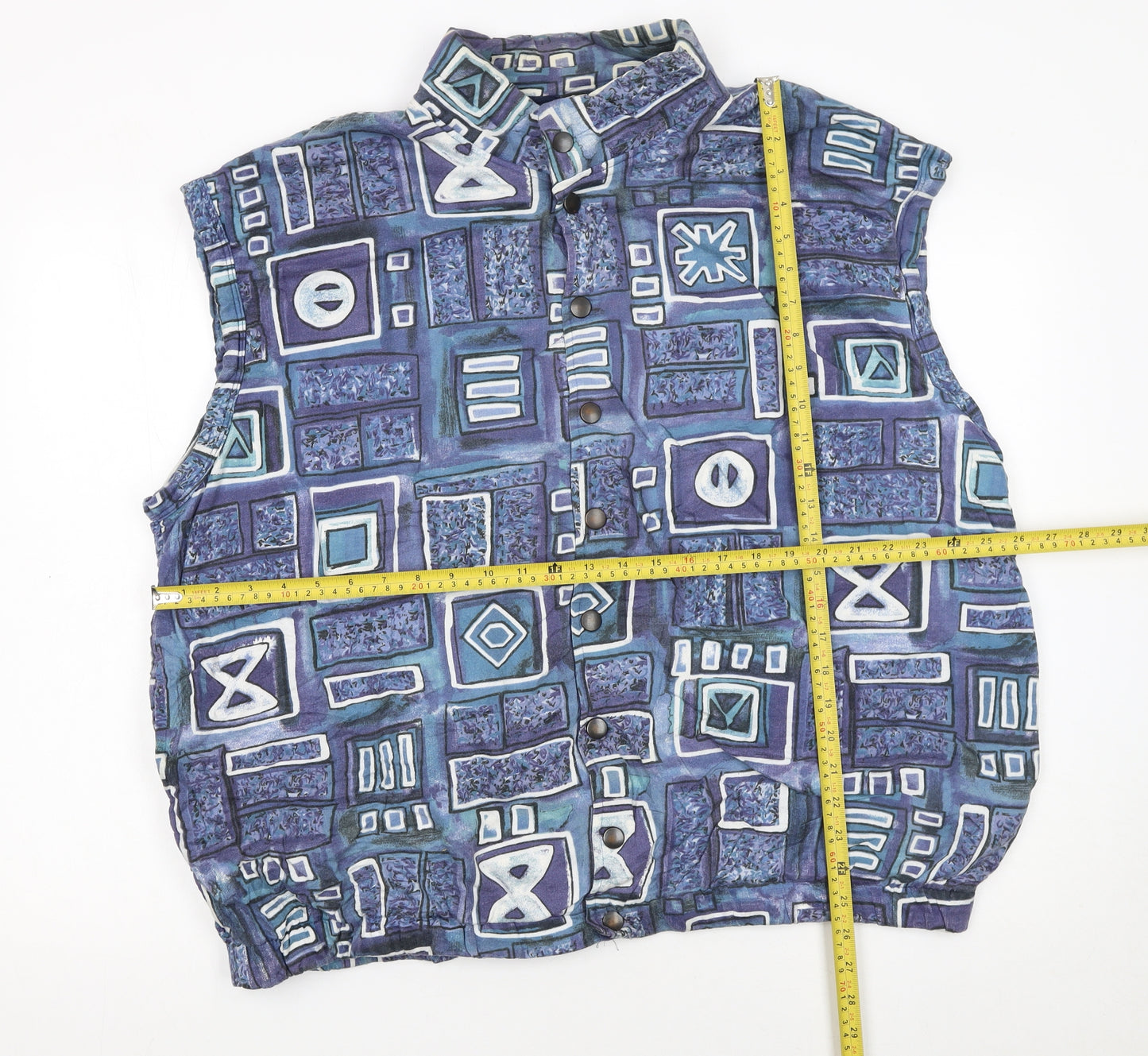Trigema Womens Blue Geometric Padded Waistcoat XL Retro Cotton Blend