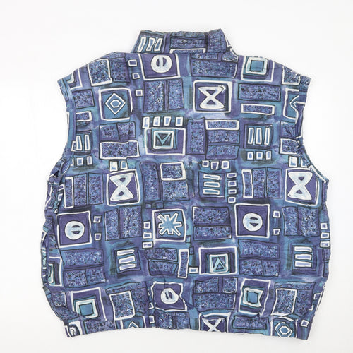 Trigema Womens Blue Geometric Padded Waistcoat XL Retro Cotton Blend