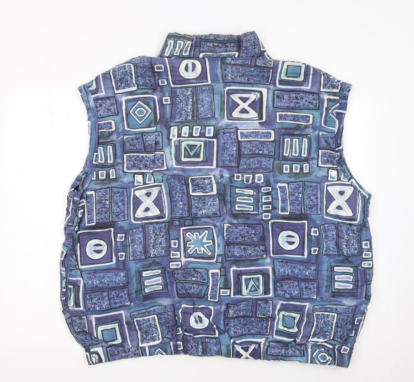 Trigema Womens Blue Geometric Padded Waistcoat XL Retro Cotton Blend