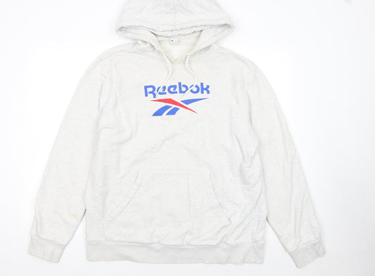 Reebok Men's Grey XL Pullover Hoodie with Logo and Drawstring