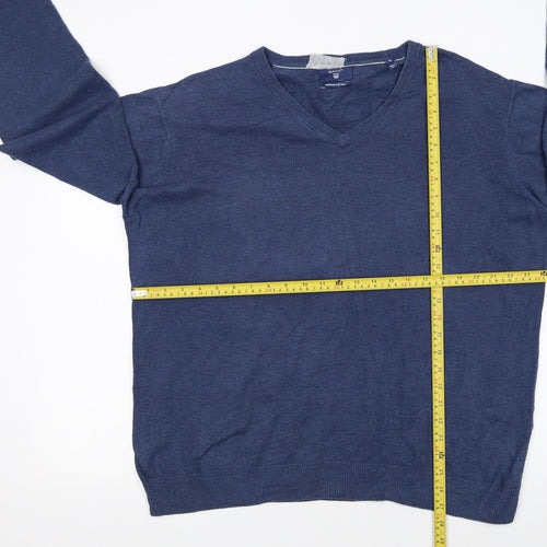 Gant Men's Blue XL V-Neck Cotton Pullover Jumper