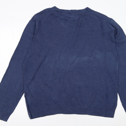 Gant Men's Blue XL V-Neck Cotton Pullover Jumper