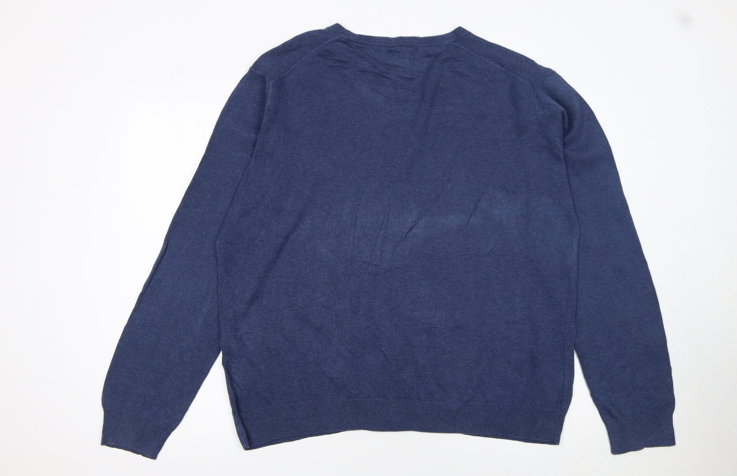 Gant Men's Blue XL V-Neck Cotton Pullover Jumper