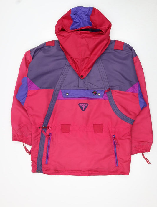 Degre 7 Women's Pink Purple Anorak Ski Jacket Size 10 Hooded Retro