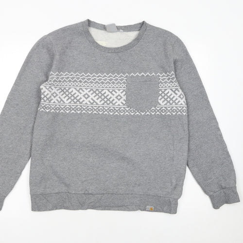 Carhartt Men’s Grey Fair Isle Crew Neck Sweatshirt Size M