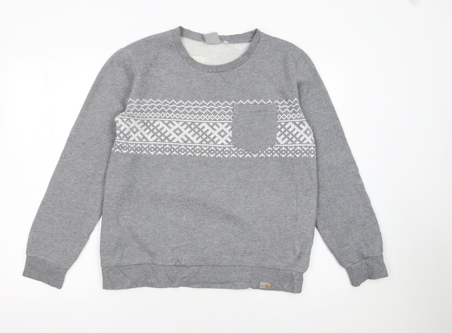Carhartt Men’s Grey Fair Isle Crew Neck Sweatshirt Size M