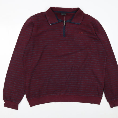 Hugo Boss Men's Red 2XL Collared 1/2 Zip Knit Sweatshirt