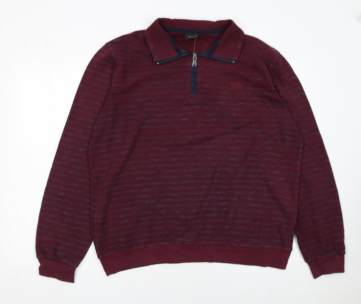 Hugo Boss Men's Red 2XL Collared 1/2 Zip Knit Sweatshirt