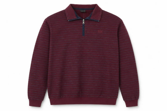 Front view of Hugo Boss Men's Red 2XL Collared 1/2 Zip Knit Sweatshirt